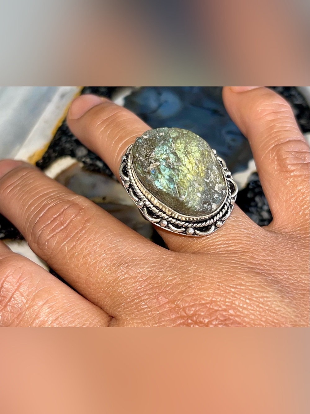 Rough Labradorite Ring Size 7 1/4